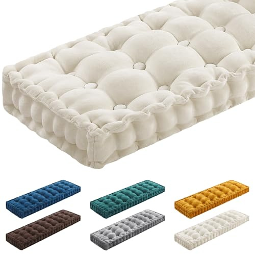 Geelin 36x14 Inch Daybed Bench Cushions for Indoor Furniture Chenille Velvet Beige Button Tufted Thicken Seat Pad Mat with Memory Foam, Window Floor Sofa Chair Pillow for Living Room Patio Porch Swing