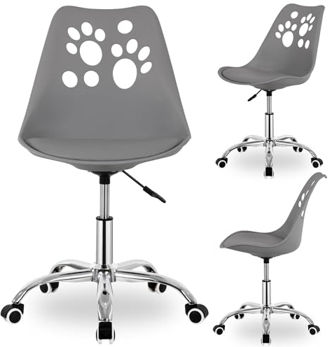 Springos Sedia da ufficio per bambini dai 6 anni in su, altezza regolabile, girevole, ergonomica, con ruote e imbottitura, moderna sedia da ufficio, per l'apprendimento e la scuola, grigia