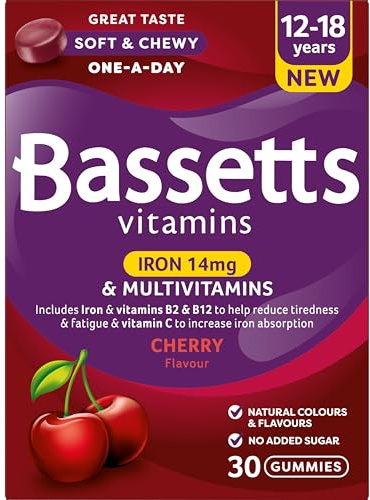 Bassetts Vitamins 12-18 Iron 14mg & Multivitamins Cherry Flavour 30 Gummies | 100% NRV of Iron