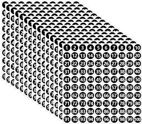 Confezione da 15 fogli di adesivi numerati da 1 a 100, 10 mm, rotondi, neri, impermeabili, in vinile, per ufficio, classificazione
