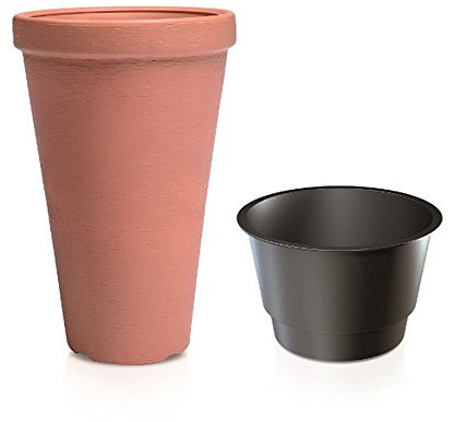 Unbekannt Blumentopf Pflanztopf Pflanzkübel Blumenkübel Tower Übertopf mit Einsatz massiv Optik 30cm 40cm 48cm Farben wählbar (40cm Terracotta) von rg-vertrieb