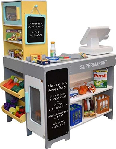 Tanner LE PETIT MARCHAND Supermarché en bois (magasin pour enfants avec accessoires, miniature de magasin, à partir de 3 ans, jouet en bois, jeu de rôle) 0348.2