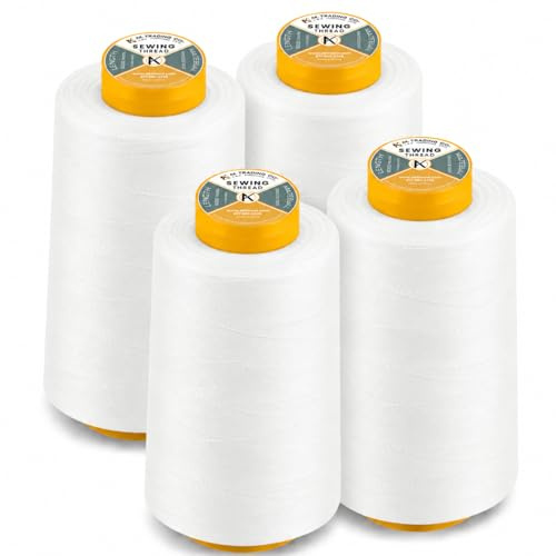 AK Trading - Paquete de 4 conos de hilo de coser multiusos (6000 yardas cada uno) de bobinas de hilo de poliéster de alta resistencia para coser, acolchar, máquinas de fusión, overlock, Merrow y