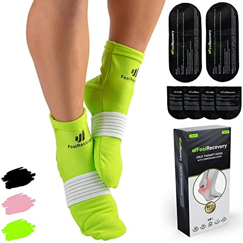 Kühlsocken Chemotherapie für Fußkühlung - Polyneuropathie Socken - Kühlschuhe Gegen Heiße Füße mit 4 Kühlpads Gel für Fuß - Kältesocken mit Fixierband (S/M, Grün)