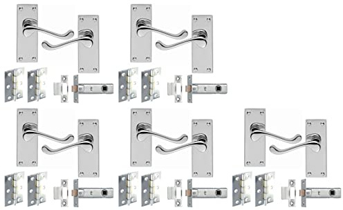 Haven Heritage ® Internal Door Handles Victorian Scroll Lever Latch in Polished Chrome Inc Tubular Latch & Hinges - Back Plate Size 118mm x 40mm. Sold in Pairs 5