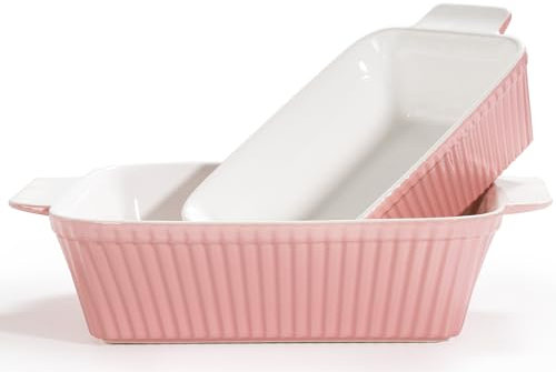 Happy Lemuro Auflaufform 2er Set - Für Aufläufe, Tiramisu, Lasagne - Extra Hoch - Lasagneform | Eckige Ofenform - Keramik (Groß + Klein, Rosa)