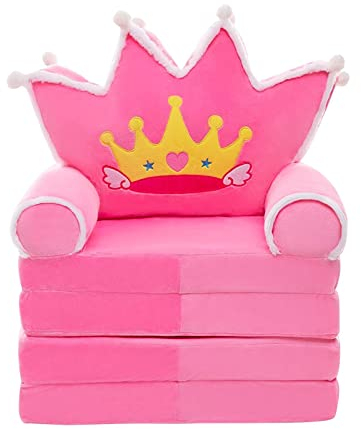 Baoblaze Baby Kinder Faltbarer Sofa Stuhl DREI Langlebig 2 in 1 Offener Couchsitz Faltbarer Kindersofa Sessel süßer Kindersofabezug für das Kinderzimmer (ROSA)