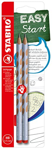 STABILO - Ergonomischer Dreikant-Bleistift für Rechtshänder - EASYgraph in pastellblau - 2er Pack - Härtegrad HB