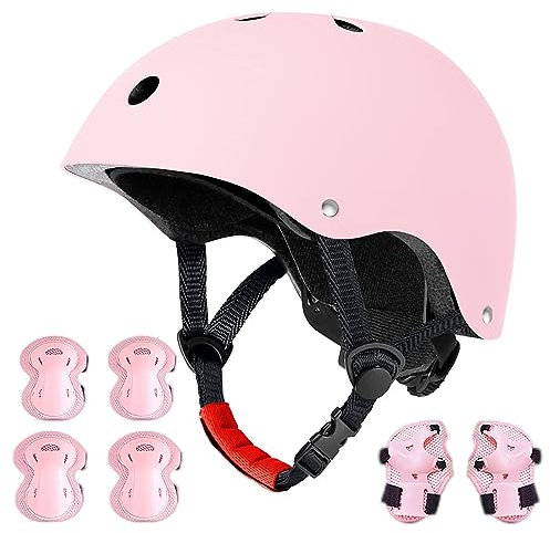 WYQSX Skaterhelm Kinder Fahrradhelm, Skaterhelm mit Knie Pads Elbow Pads Handgelenkschoner für 3-16 Jahre Alt Junge Mädchen(48-54cm)