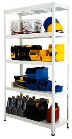 MODO24 Schwerlastregal Metall Elara, 180x100x40 cm, Weiß, 5 Böden je 130 kg Traglast, Lagerregal Stecksystem ohne Schrauben, Steckregal Werkstattregal Kellerregal Garagenregal für Lager Küche Büro