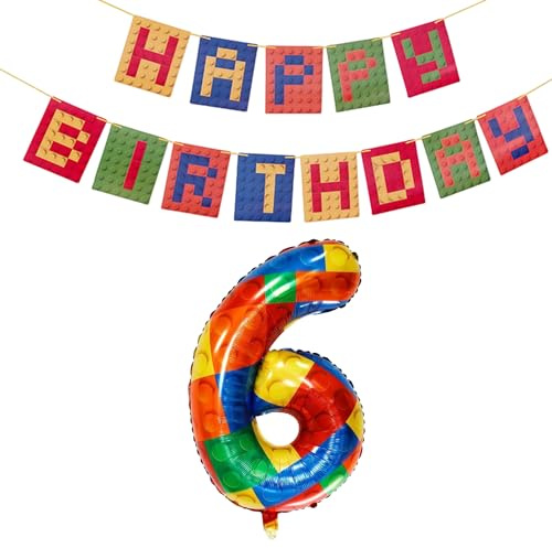 MAXQUU Palloncini colorati da costruzione da 32 pollici in foglio di alluminio con bandiera per feste di compleanno e decorazioni per feste (numero 6)