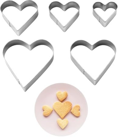 5Pcs Heart Cookie Cutter,Cutters for Baking Set,Valentines Decorations Biscuit Stainless Steel Mould,Valentine Love Hearts Shaped Bakin Metal Cutting,for Valentine's Day,Easter Cupcake,Pastry,Scones