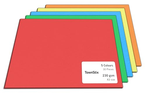30 Stück, 230gsm - A3 Tonkarton Bastelkarton Bunt, Fotokarton Tonpapier Pappe zum Basteln Karton - 5 Farben