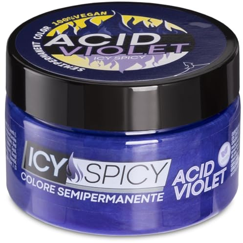 Icy Spicy, Maschera Colorante Semipermanente senza Ammoniaca con Estratto di Fiori di Loto e Baobab, Durata da 6 a 8 Lavaggi, Tinta per Capelli Temporanea, Colore Acid Violet, 100 gr