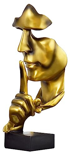 Moaobooh Scultura Deko，Il Silenzio è Oro Statua, Figure Decorative, Ornamento per la Casa Ornamento in Resina Artistica per Studio Ufficio Mensola da Tavolo Decorazione (Oro)