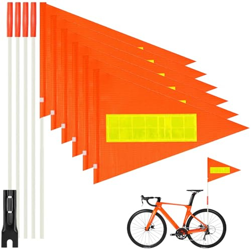 Kabcifea 6PCS Orange Bike Safety Flag,Bike Flags with Pole for Safety 6 Ft Bicycle Safety Pennant with Heavy Duty Fiberglass Flag Pole Orange Flag Double-sided Reflective Flag Adjustable Bicycle Flag Pole