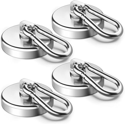 Fhintory Magnethaken, leistungsstark, 50 kg, 4 Stück, Neodym-Magnet, super stark, 42 mm, Magnethaken, 360 ° drehbar, Haken für Küchensockel, Küche, Garage, Camping