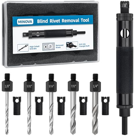 Minova Rivet Removal Tool, High Cobalt Rivet Removal Drill Bit, Suitable for Durable and high-Frequency use with Standard and Stainless Steel 1/8, 5/32, 3/16, 7/32,1/4 Rivets