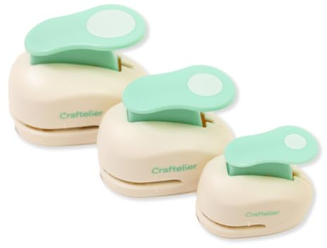 Hantverkare - Förpackning med 3 snäpp-på-spak, cirkelstans | storlekar 3/8 tum + 5/8 tum + 2,5 cm | Lämplig för papper och kartong | Perfekt för korttillverkning, hantverk och scrapbooking-projekt