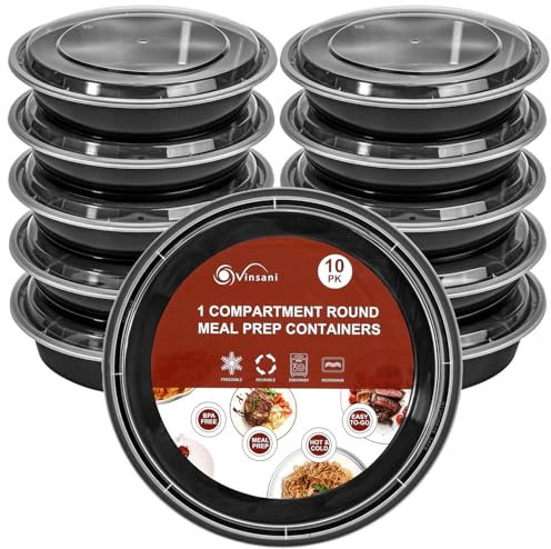 Vinsani 1 Compartment Round Meal Prep Containers – 10/20/30 Pack BPA-Free Reusable Plastic Food Storage Bowls with Lids Stackable Lunch Containers – Microwave, Freezer & Dishwasher Safe (30 Pack)
