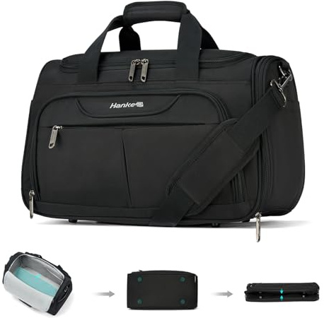 Hanke Underseat Carry On luggage Bags for Travel, Foldable Travel Bags for Women, Soft Lightweight Personal Item Travel Bag Small Carry On Bags for Airplanes, Travel Tote Bags for Women Men.（Black）