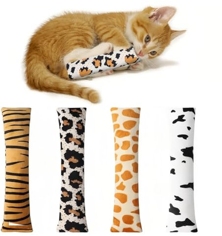 OPVYAEU 4 Stück Katzenminze Kissen, Plüsch Katzenminze Spielzeug, Weich Baldrian Kissen für Katzen, Leopardenmuster Katzenkissen Minze, Katzenspielzeug mit Katzenminze, Katzenminze(24 x 5 cm)