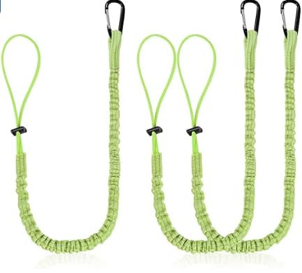 DINGFENG 3 Pcs Tool Lanyard Rope Retractable Tool Safety Fall Protection with Heavy Duty Screw Locking Carabiner, Maximum Weight Limit 10KG / 22lb, 90cm/35.4in-165cm/65in stretched (Green)