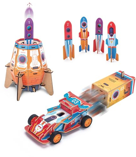EXPLORA - Lanzador Cohete y Coche 2 en 1-77 Piezas - Maqueta 3D Steam - 540080 - Ciencia de los Objetos - DIY - Sin Pegamento Ni Tijeras - Construcción - Licencia National Geographic - 6 años