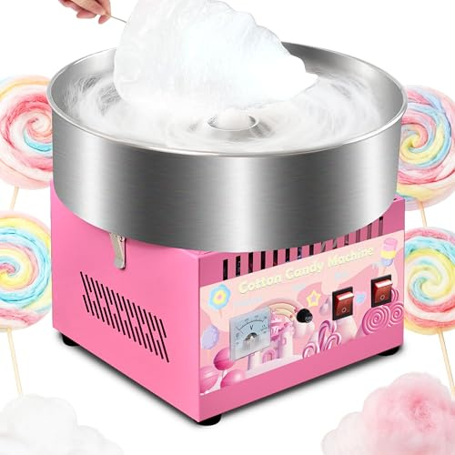 Commercial Cotton Candy Machine 1000W, 3-4 Per Minute, 38cm Stainless Steel Bowl, Easy Double Switch, Sugar Scoop, for Carnival Party Commercial Events (US Plug)