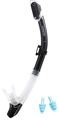 Supertrip Adults Dry Snorkel with Top Dry Valve and Comfortable Mouthpiece for Scuba Diving Freediving Snorkeling(black)