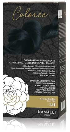 Namalei, Tinta Colorèe 1.11 Nero Zaffiro Blu, Colore per Capelli, Senza Ammoniaca, Lunga Durata, Idrata e Rinforza, 180 ml
