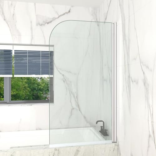 T&K Shower Screen for Bathtub 80 x 140 cm Chrome, Folding Bath Screen Rounded Edges 5 mm Tempered Safety Glass Easy to Clean on Both Sides Shower Screen