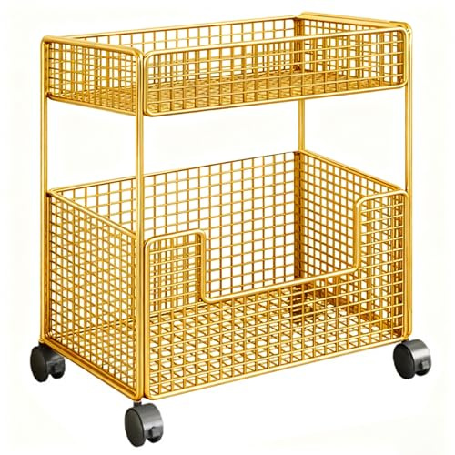 2/3-våningars Rullande Förvaringsvagn Frukt- Och Grönsakskorg for Kök Ingen Installation Krävs Kökshylla I Helmetall for Kök, Skafferi, Badrum(Gold,35 * 22 * 44cm)