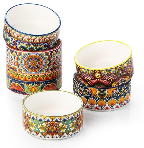 Creme Brulee Set di ciotole da 120 ml x 6, pirottini per souffle, adatti al forno, per torte laviche, budini, torte in vaso – 9 cm, Vibrant Bohemian Mini pirofila