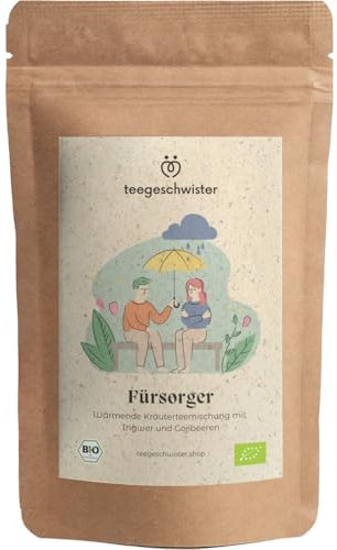 teegeschwister® | Fürsorger Bio-Tee | Bio-Ingwertee mit Zitrone und Gojibeeren | Gute Besserung Geschenk-Idee für kalte Tage | naturbelassen | 100g
