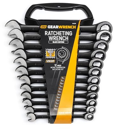 GearWrench 9412BE Ringmaulschlüssel mit Ratsche Set Metrisch, Schwarz, 8 - 19 mm, 12 Stück [Limitierte Auflage]