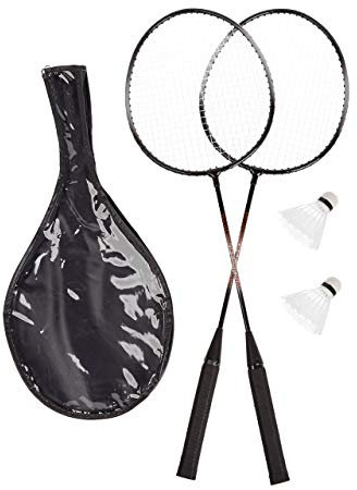 Relaxdays Badmintonset mit Tasche, 2 robuste Bälle, Federballschläger für Kinder Erwachsene, HxB 66 x 20 cm, grau 2 Schläger