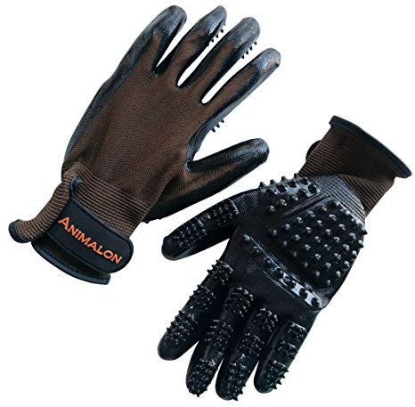 Animalon Fellpflege Handschuh aus Kautschuk (Doppelpack) | innovativer und praktischer Fellwechsel-Helfer für Pferde und Hunde | Gummi-Striegel-Handschuh für Pferde besonders im Fellwechsel (XS)