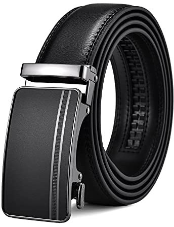 FEFLO Gürtel Herren Ledergürtel Ratsche Automatik Leder Gürtel (M, Gürtellänge 110cm, geeignet für Taille 83cm~93cm) Größe Angepasst, Schwarz, für Anzug Jeans Hose