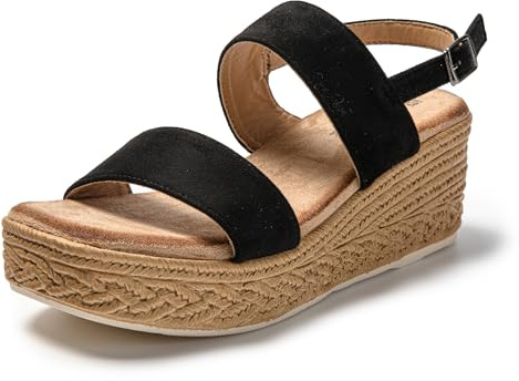 JOMIX Sandales Femmes été Sandale Espadrilles Femme Sandale Femme Compensées Réglable avec Boucle pour Maison Piscine Plage (Noir, 38)