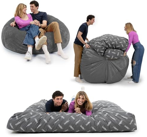 CordaRoy's Plush Bean Bag - Convertible Bean Bag Chair - Machine-Washable Plush Fabric Cover - for Basement, Living Room, Game Room, Dorm & More - Queen Size - Grey | Made in The USA