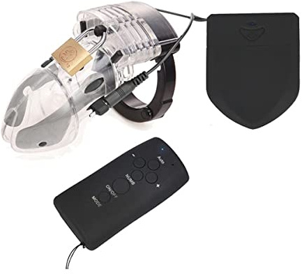 AAKOMA Gabbia del pene per scosse elettriche, dispositivo di castità maschile, gabbia di castità E-Stim Giocattoli sessuali per uomini con anelli attivi Trasparenti