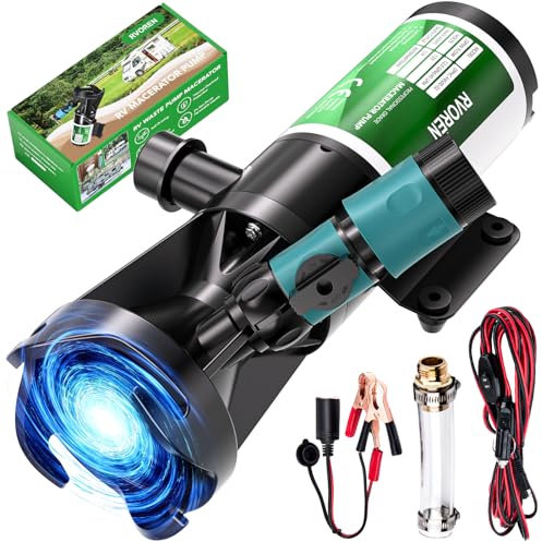 RVOREN Pompa per maceratore RV 12 V 12 GPM Pompa per rifiuti RV a sgancio rapido autoadescante pompa per acque luride con porta di scarico del tubo da giardino