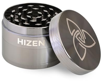 HIZEN Basic Grinder Ø 49 mm, 4 pezzi, tritatutto per erbe secche, polline, fiori, spezie con scomparto per polline e raschietto (Gunmetal)