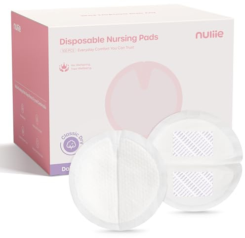 Nuliie Super Absorbent & Featherlight Disposable Nursing Pads 100 Count, Stay Dry, Soft & Breathable Breast Pads for Leaking Milk, Leakproof, Individually Packaged Breastfeeding Essentials for Moms