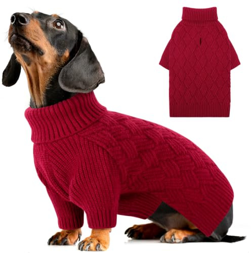 AOFITEE Medium Dog Jumper, Warm Dog Jumpers Medium Size with Harness Hole | Classic Turtleneck Christmas Jumper for Dogs Girl Boy , Long Sleeves Dogs Jumpers for French Bulldog, Boston Terrier, Red M
