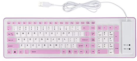 Elprico Tastiera Silenziosa Cablata in Silicone Pieghevole, Tastiera Avvolgibile USB Portatile Leggera in Gomma Morbida da 103 Tasti per Computer Portatile, PC, Viaggi, Ufficio, Casa