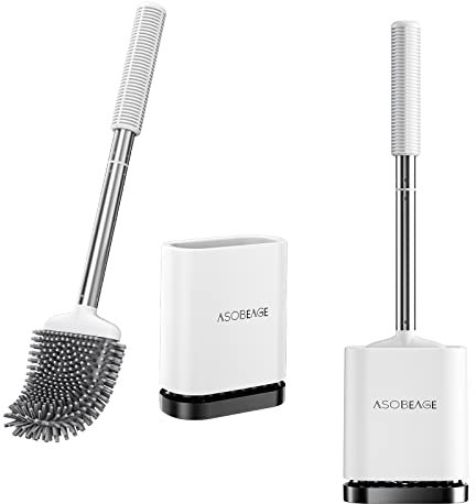 Asobeage Silicone Toilet Brush Set, Efficient Cleaning, Wall Mounting and Standing, Pack of 2