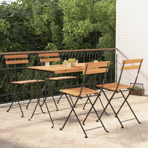 KTHLBRH 5-TLG. Bistro-Set Klappbar Massivholz Akazie und Stahl Terrassenmöbel-Sets Balkonmöbel-Sets Outdoor-Möbel-Sets Gartenmöbel-Sets für Terrasse, Garten, Balkon