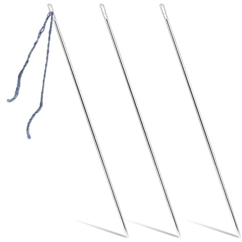 VEKXAR 3PCS 12 Inch Sewing Needles, Large Eye Needles for Sewing Professional Long Upholstery Needles for Home Crafts Projects Doll Making Tufting